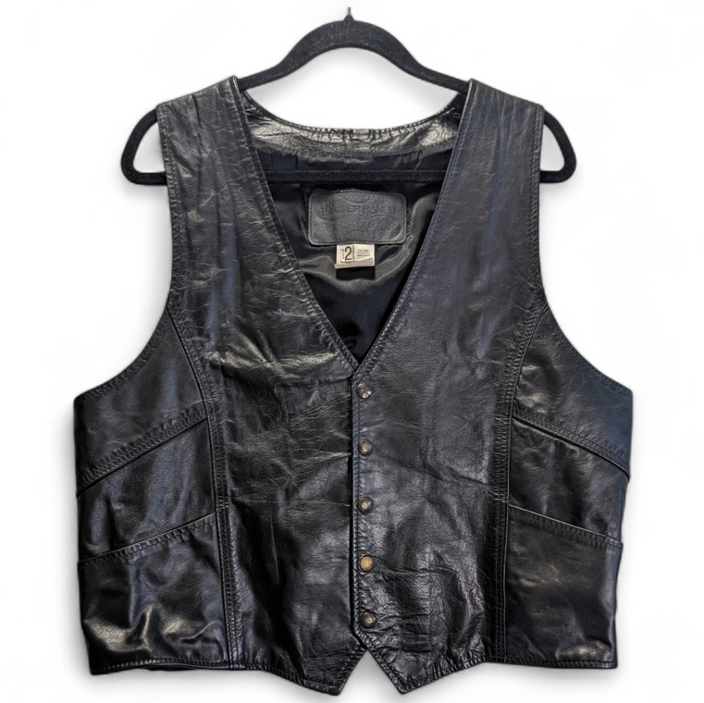 Vintage 80's The Leather Ranch Men's Classic Black Leather Vest Size L
